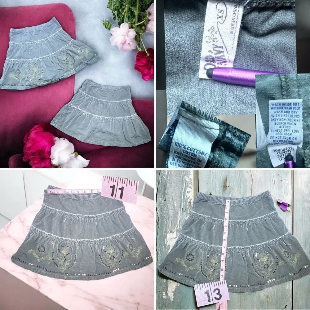 Old Navy l Girl’s Green Corduroy, Sequin Skirt l XS l EUC